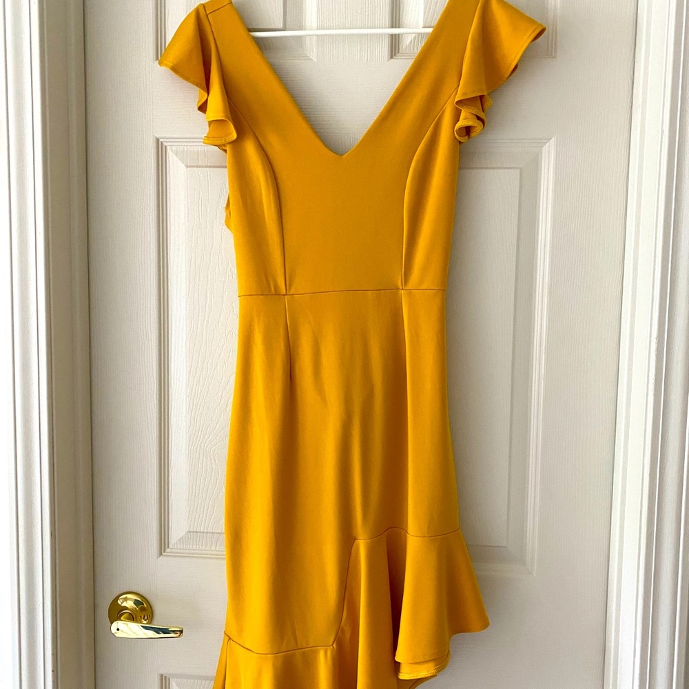 Balimtoy Women’s Deep V Ruffler Hem Cocktail Dress